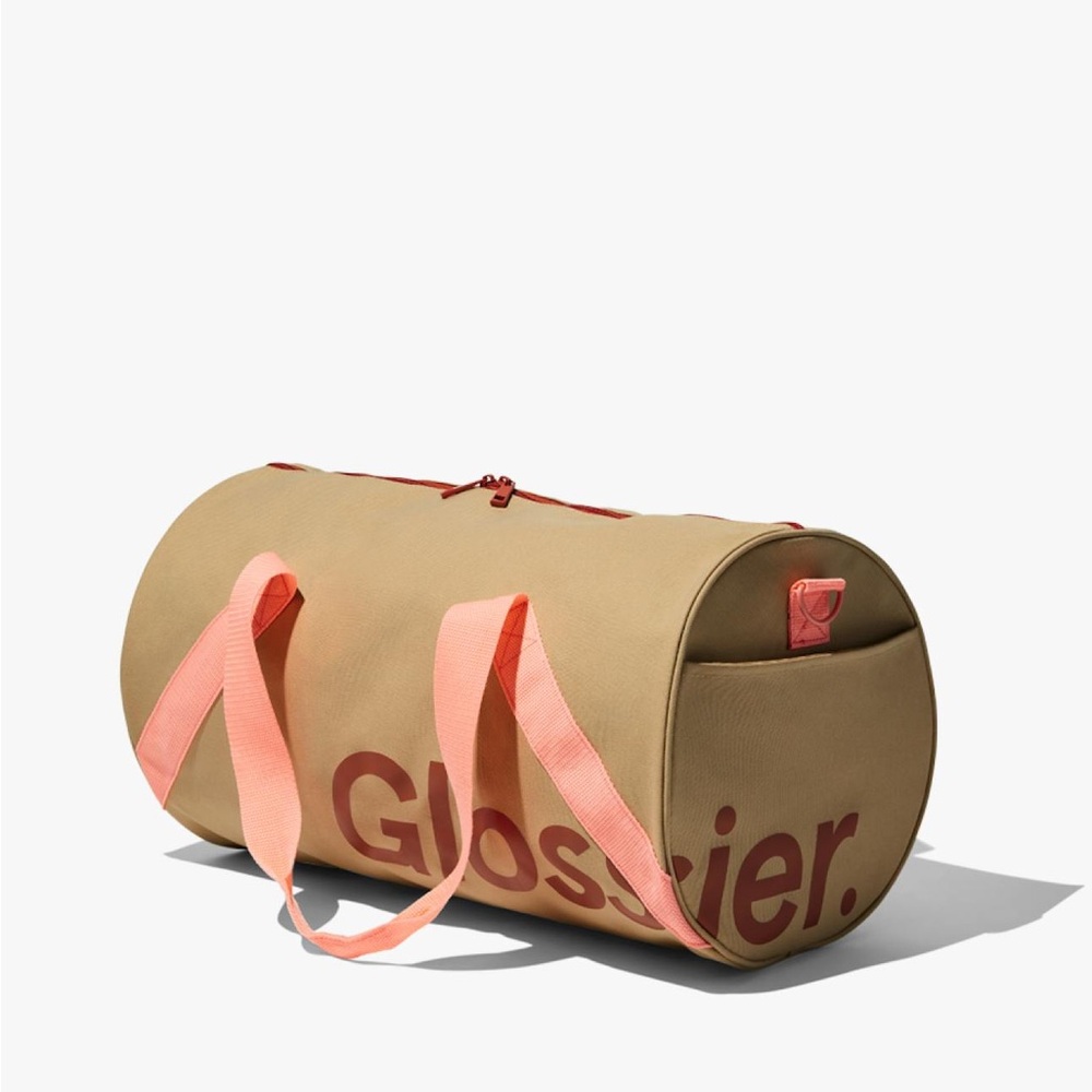 Glossier Tan and Pink Duffel Bag
